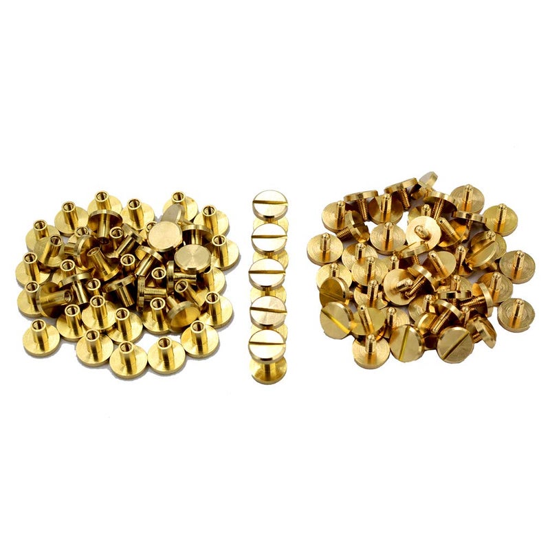 DGOL 50 Pairs Brass Backscrews Golden Leather Fasteners Sturdy Binding Rivets Belt Strap Collar Back Screws PU Studs Length (0.237 inch (6mm)) - Image 2